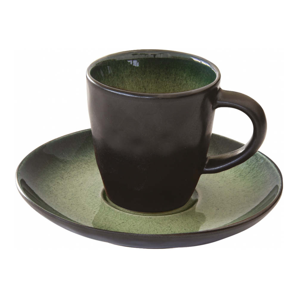 Set Of 6 Coffee Cups And Saucers 80ml In Kosmos Kiwi Stoneware