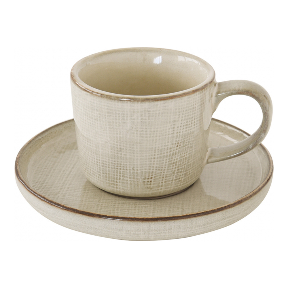 Set Of 6 Stoneware Cup And Saucer 200 ml Country Natural