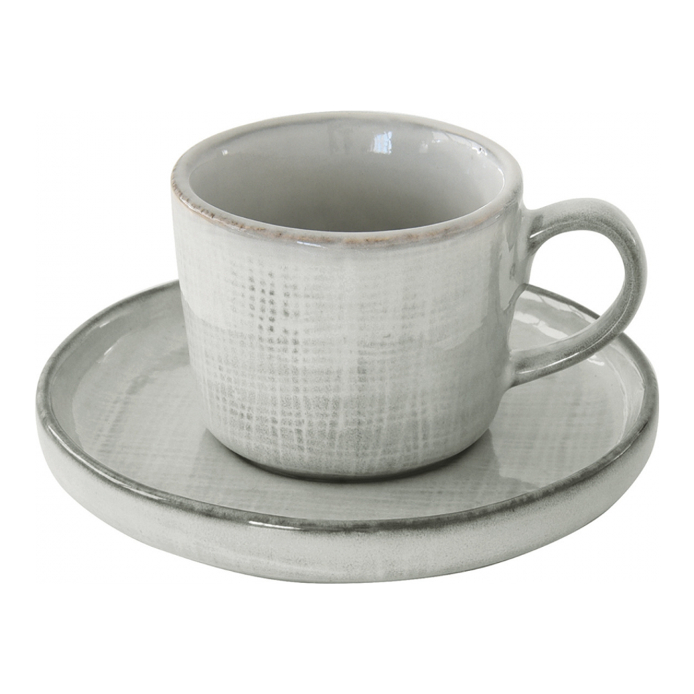 Set Of 6 Coffee Cups With Saucer In Stoneware 75 ml Country Grey