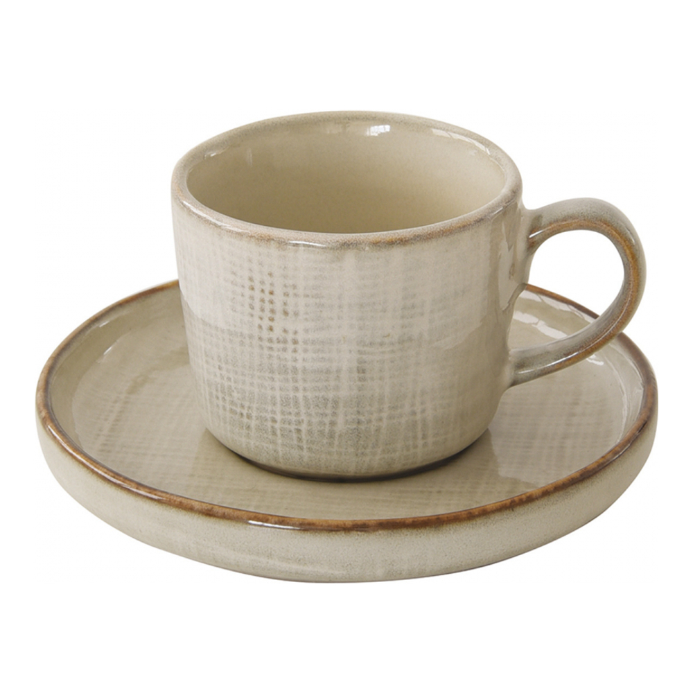 Set Of 6 Coffee Cups With Saucer In Stoneware 75 ml Country Natural