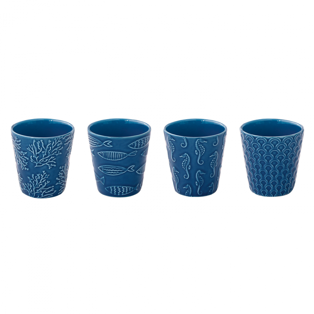 Set Of 4 100ml Porcelain Coffee Cups In Sea Life Box