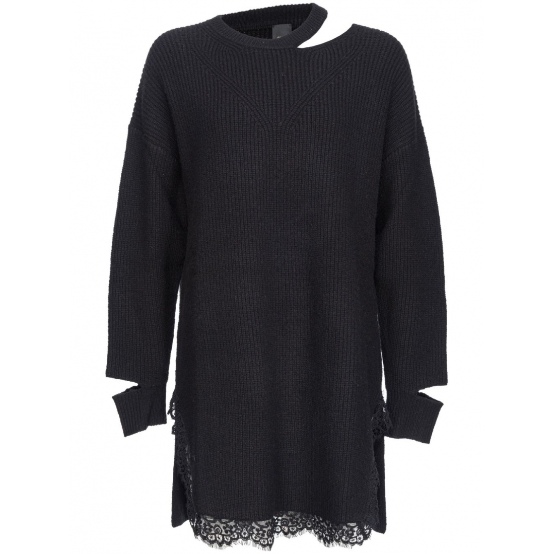 Women's 'Lace-Trim Cut-Out Knitted' Long-Sleeved Dress