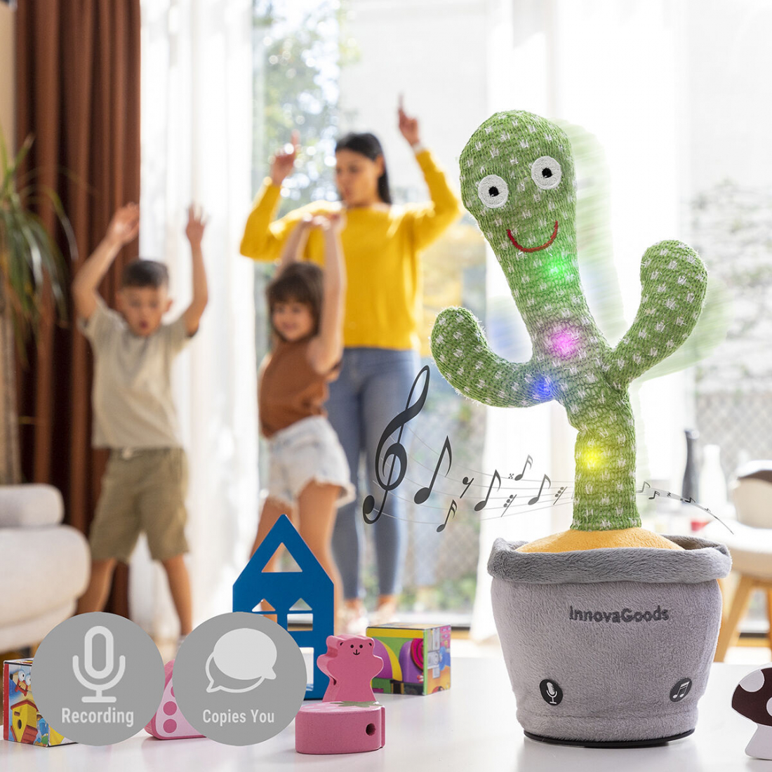 Cactus Dansant et Parlant Rechargeable avec Musique et LED Multicolores