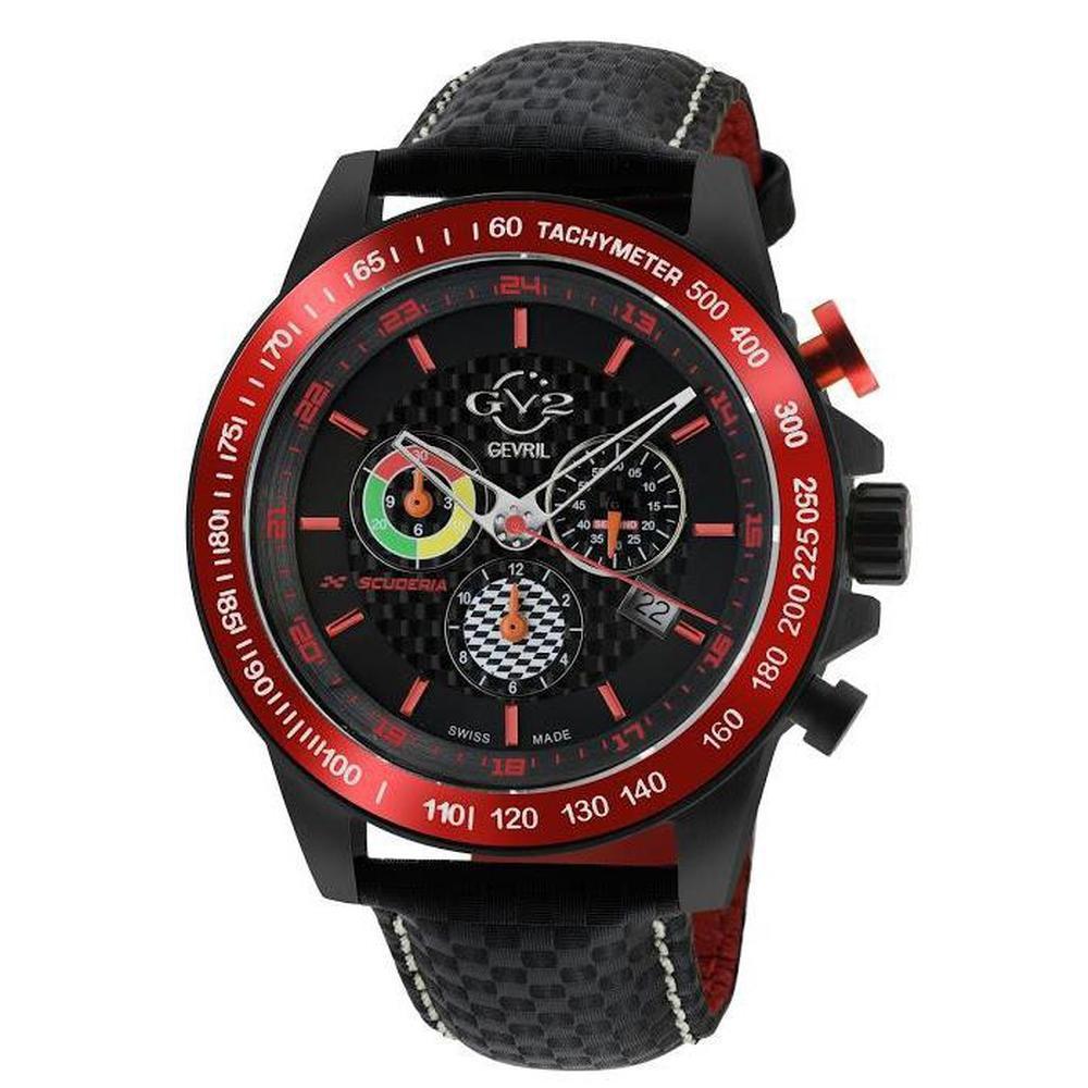 Men's Scuderia Black Dial Black Leather Chronograph Date Watch