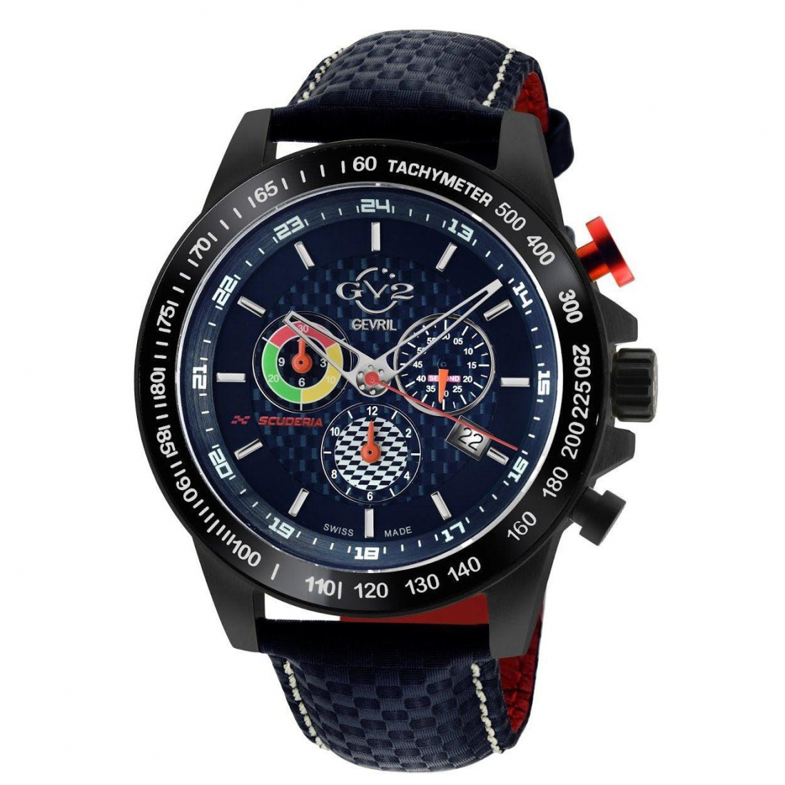 GV2 Men's Scuderia Blue Dial Blue Leather Chronograph Date Watch