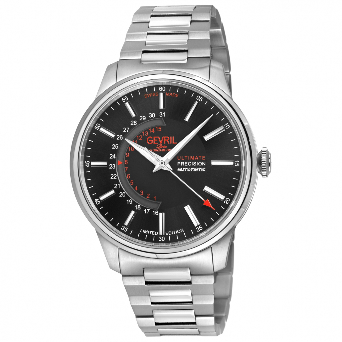 Men's Guggenheim Automatic 316L Stainless Steel Black Dial, 316L Stainless Steel Satin And Polished Bracelet Watch