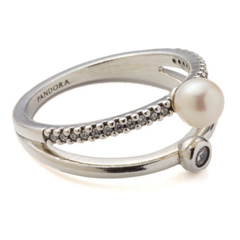 Women's 'Treated Freshwater Cultured Pearl & Pavé Double Band' Ring