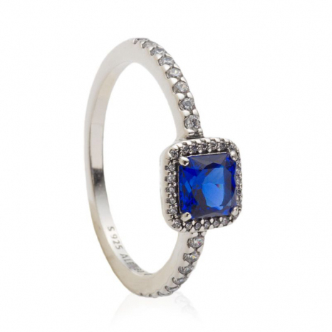 'Blue Square Sparkle Halo' Ring für Damen