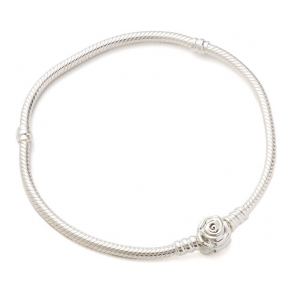 Women's 'Moments Rose In Bloom Clasp Snake Chain' Bracelet