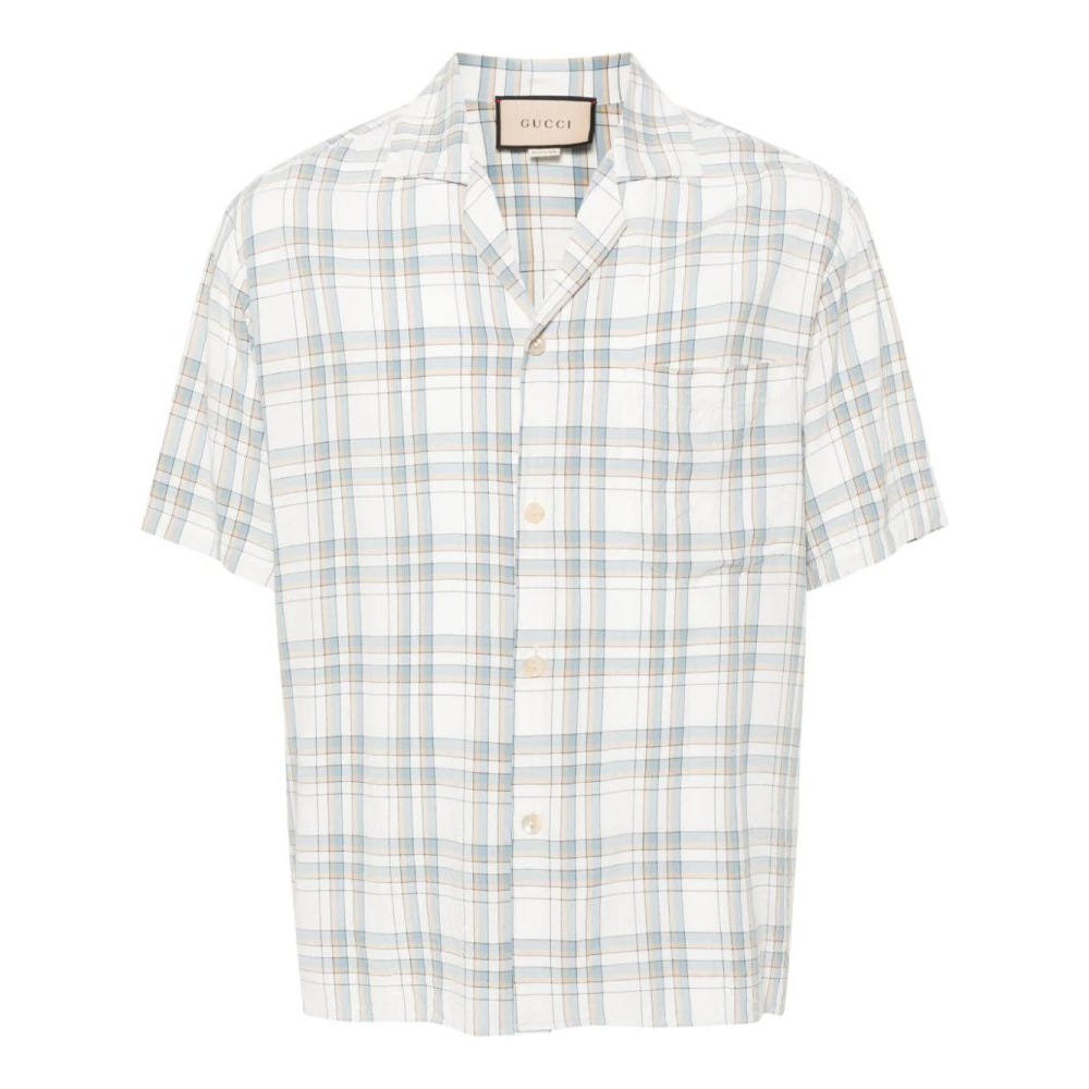 Men's 'Check-Pattern Logo-Patch' Short sleeve shirt