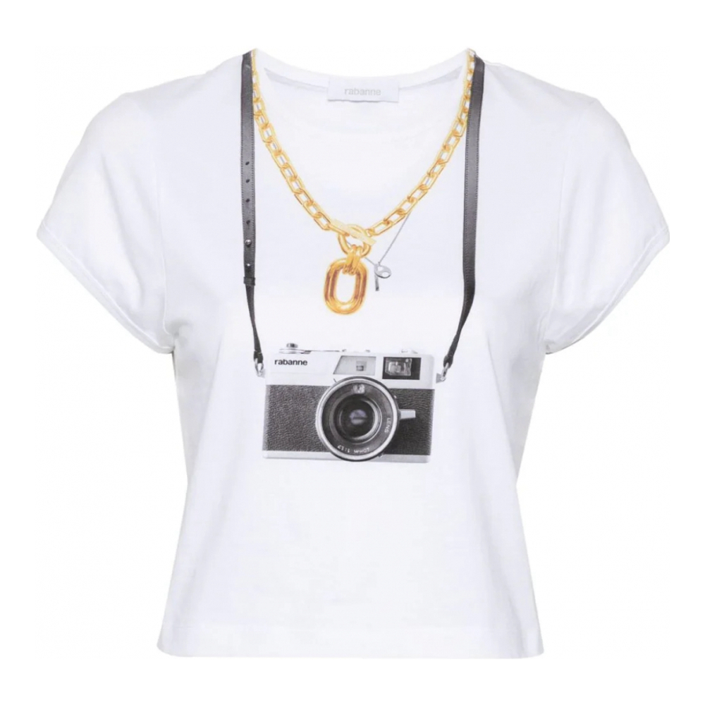 'Camera-Print' T-Shirt für Damen