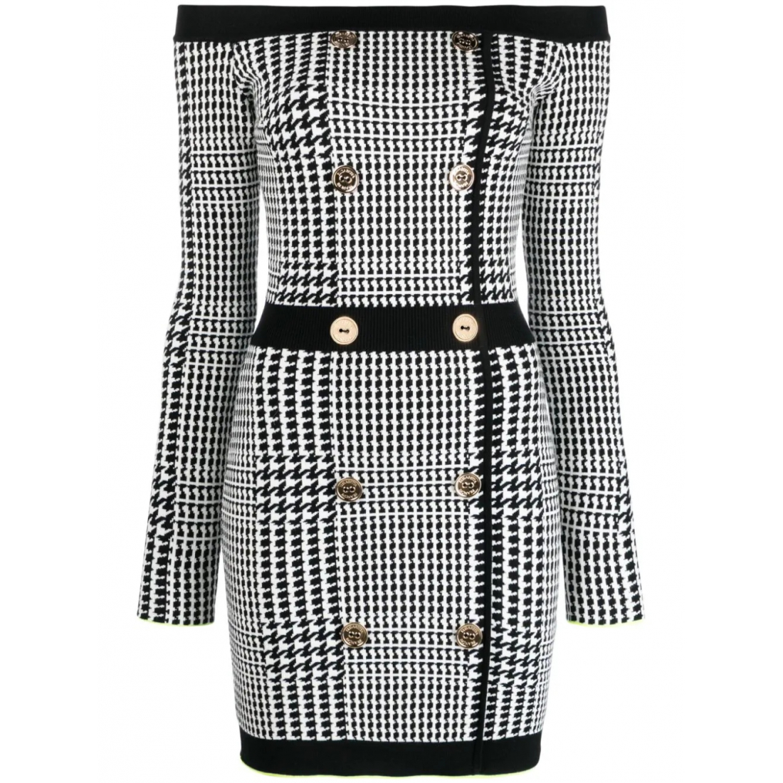 'Off-Shoulder Houndstooth' Mini Kleid für Damen