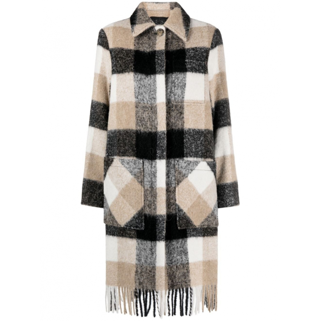 'Plaid-Check Fringed-Hem' Mantel für Damen