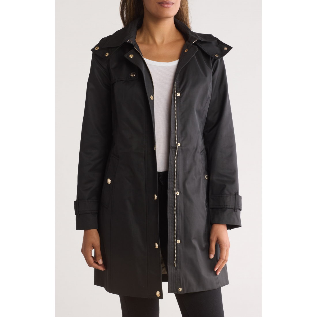 Women's 'Water Resistant Hooded' Belted Trench Coat