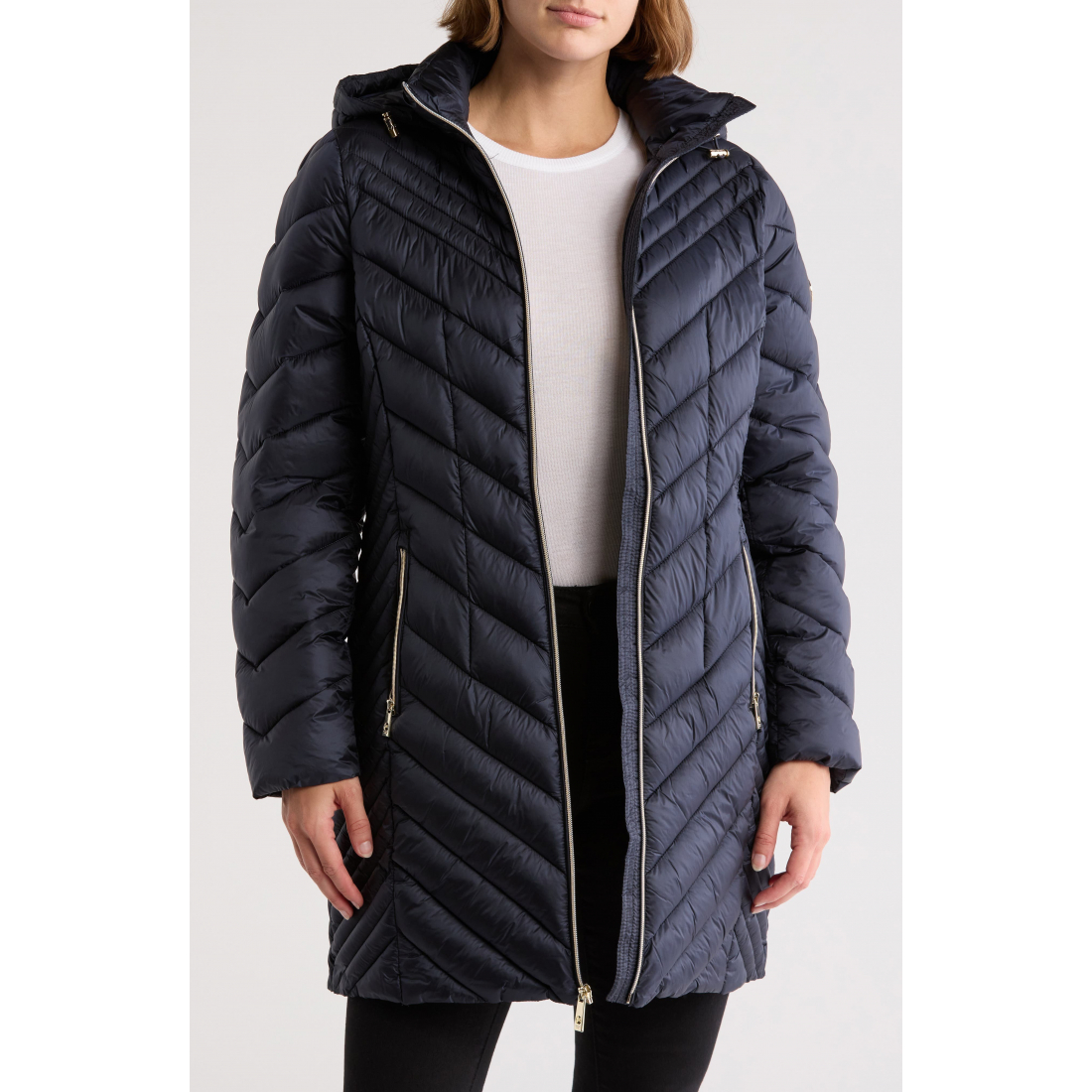 Women's 'Hooded Chevron Quilted Long' Puffer Jacket