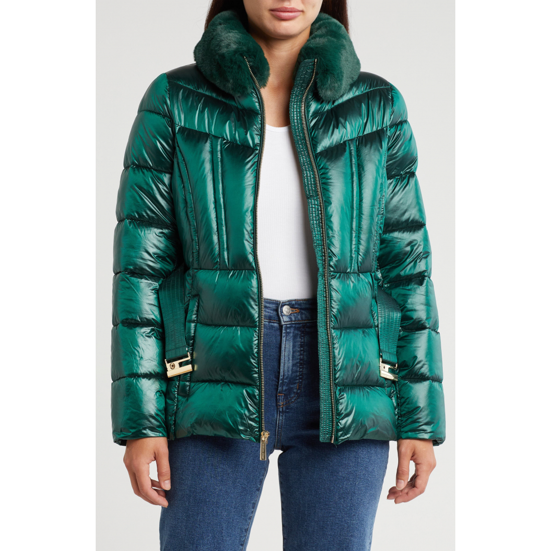 Women's 'Faux Fur Collar Belted' Puffer Jacket