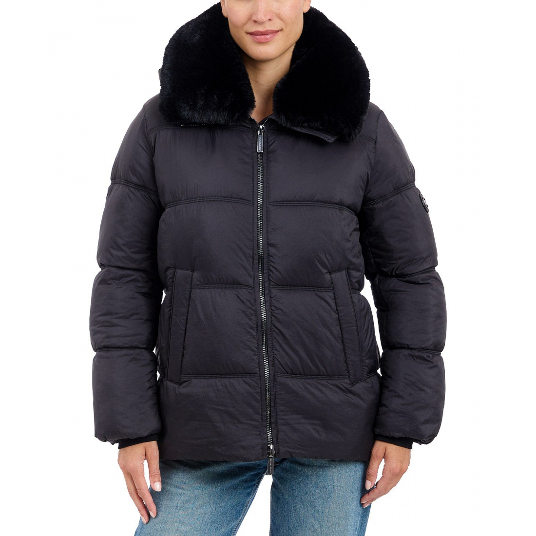 'Faux-Fur-Collar Hooded Puffer Coat' für Damen