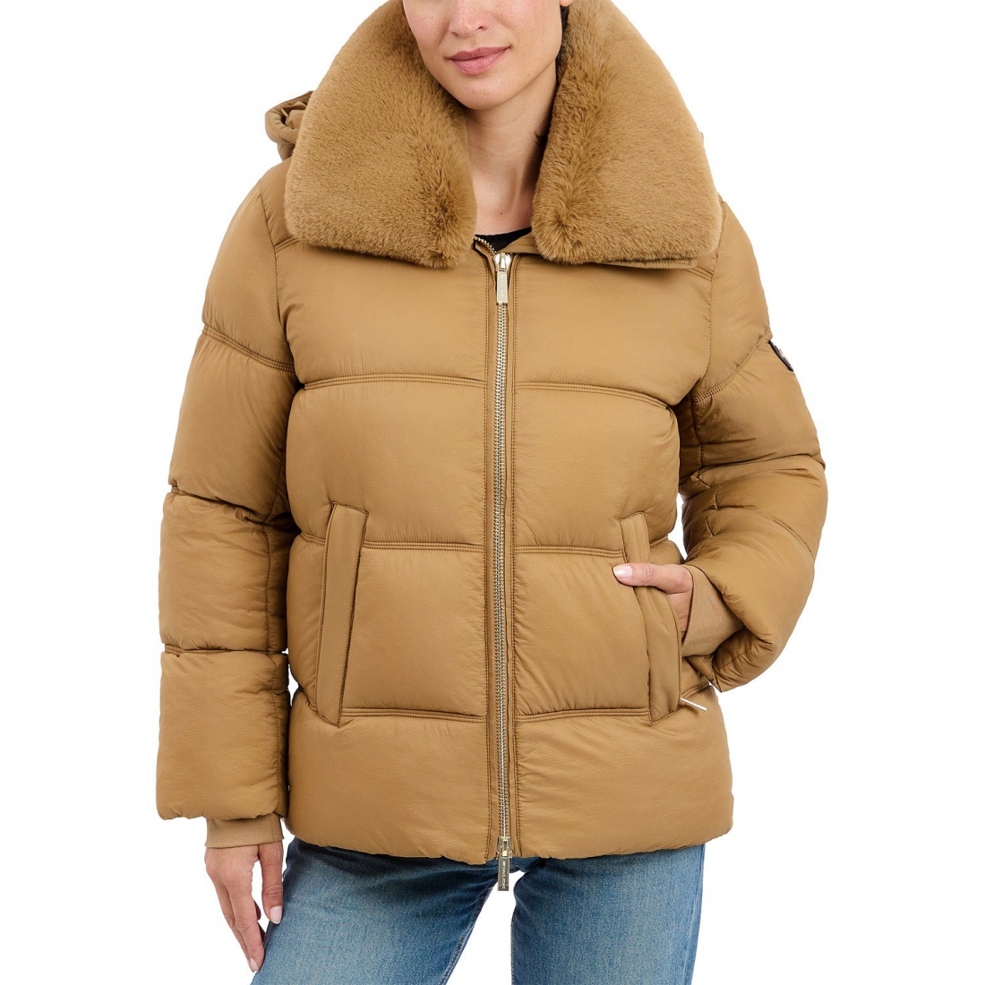 'Faux-Fur-Collar Hooded Puffer Coat' für Damen