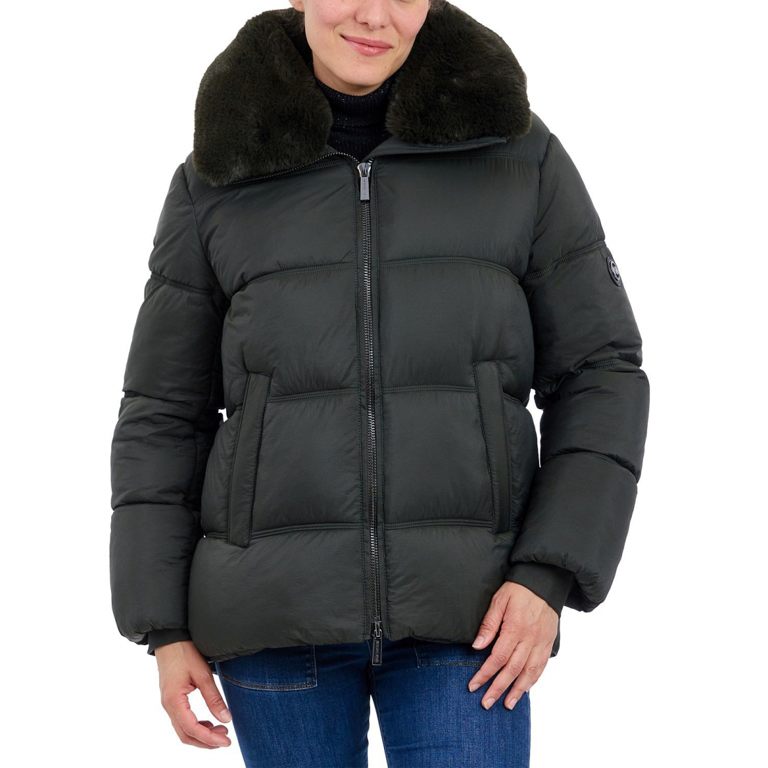 'Faux-Fur-Collar Hooded Puffer Coat' für Damen