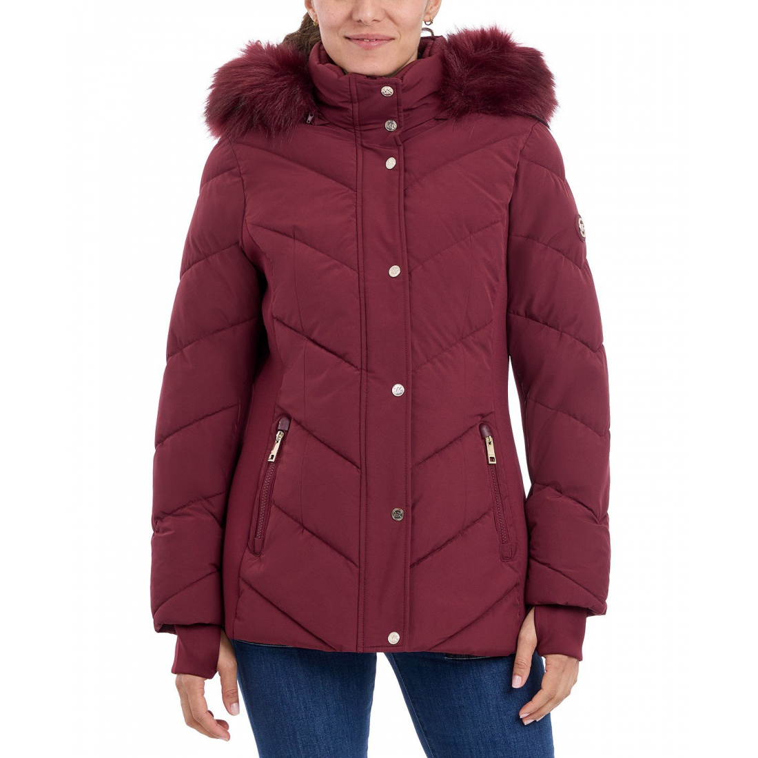 'Faux-Fur-Trim Hooded Puffer Coat' pour Femmes