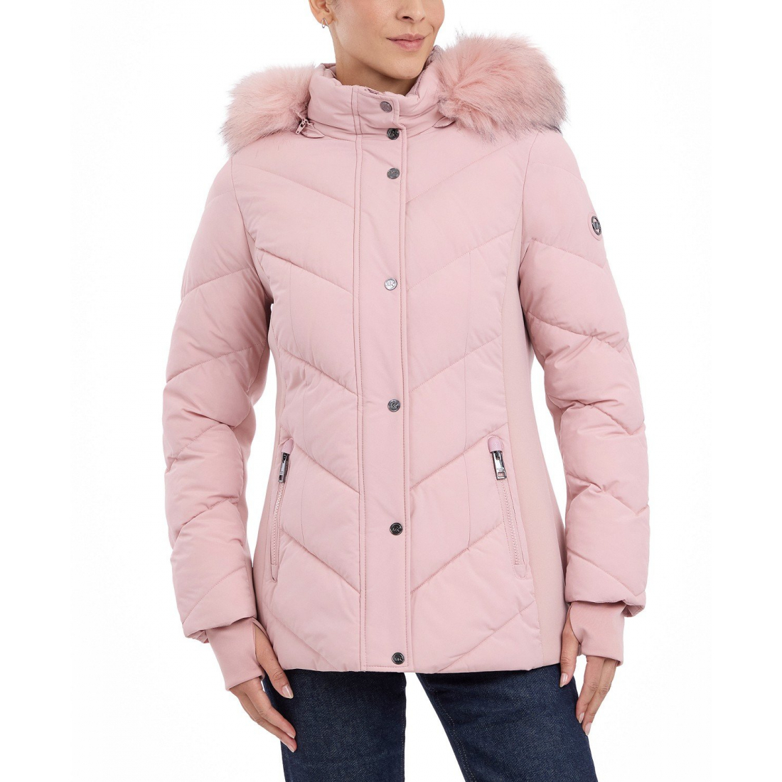 'Faux-Fur-Trim Hooded Puffer Coat' für Damen