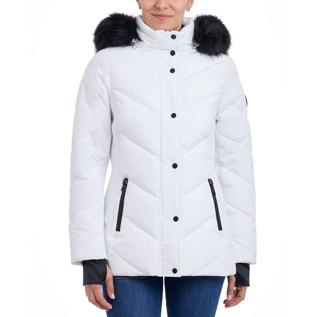 'Faux-Fur-Trim Hooded Puffer Coat' für Damen