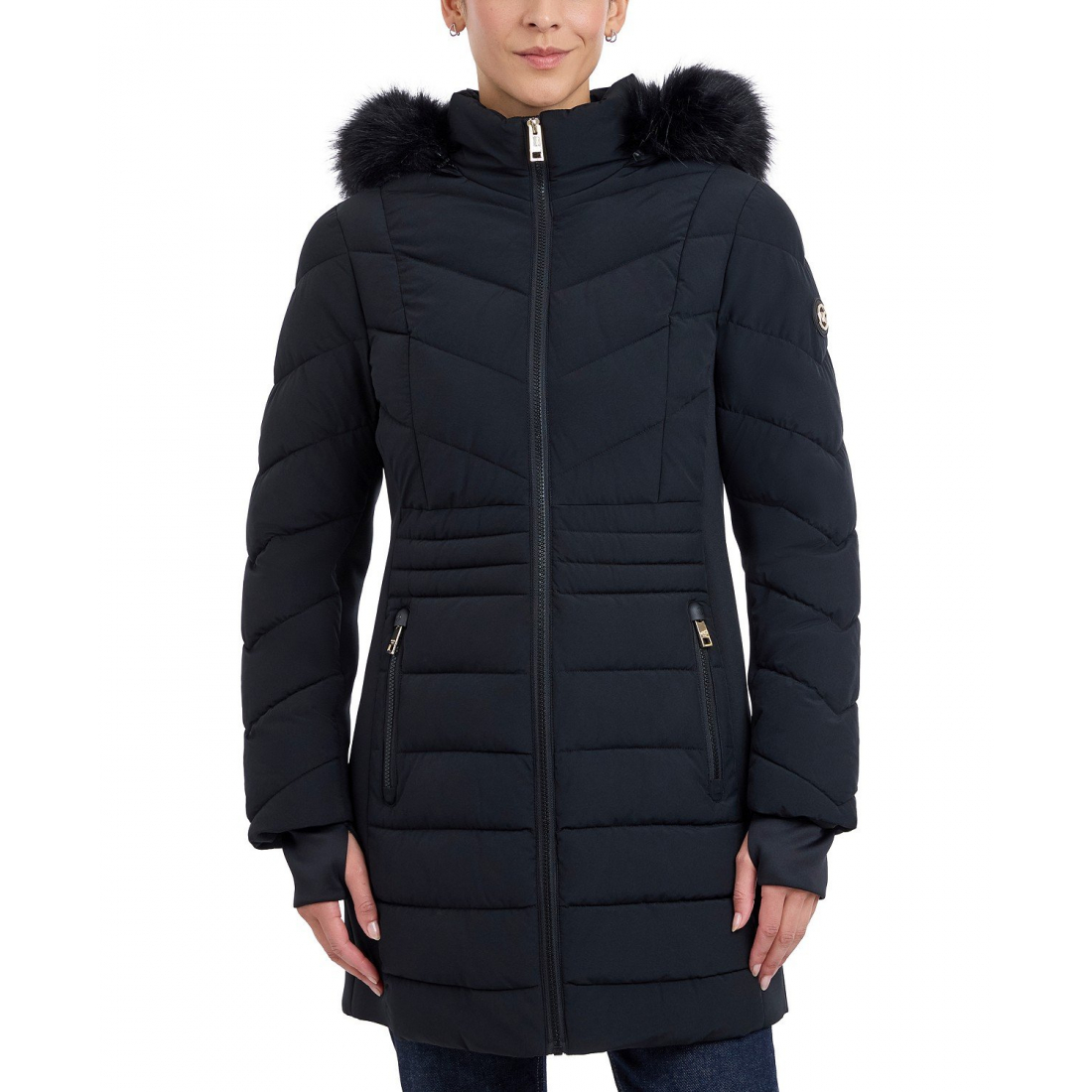 'Faux-Fur-Trim Hooded Puffer Coat' für Damen