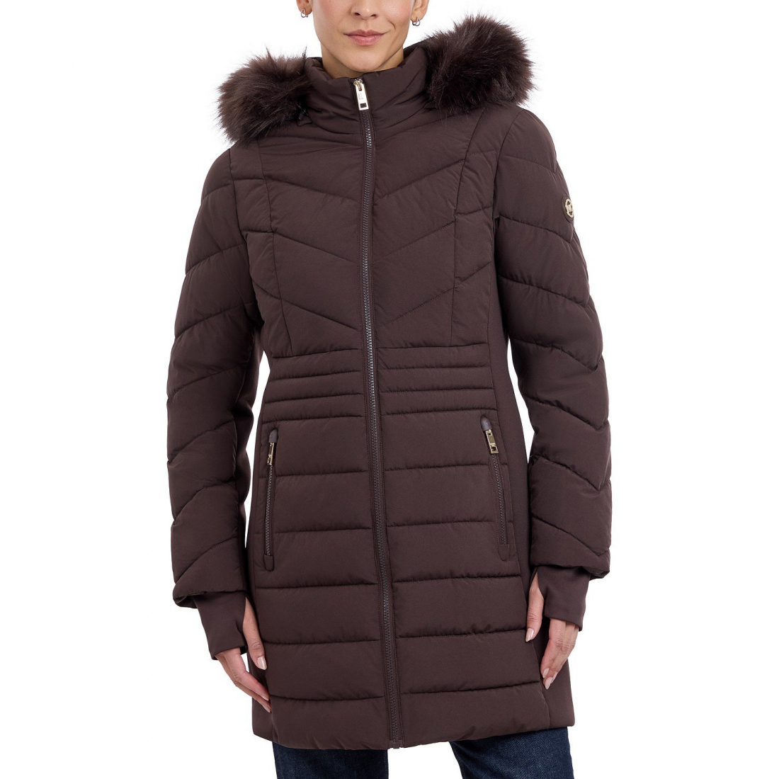 'Faux-Fur-Trim Hooded Puffer Coat' für Damen