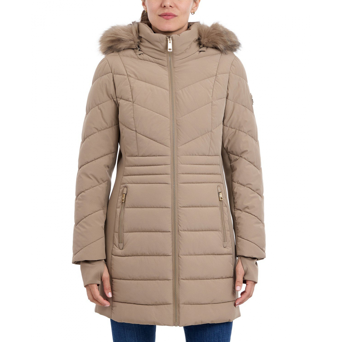 'Faux-Fur-Trim Hooded Puffer Coat' für Damen