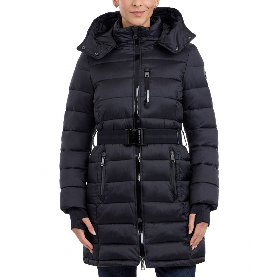 'Belted Hooded Puffer Coat' pour Femmes