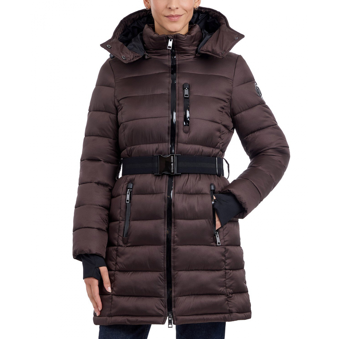 'Belted Hooded Puffer Coat' pour Femmes