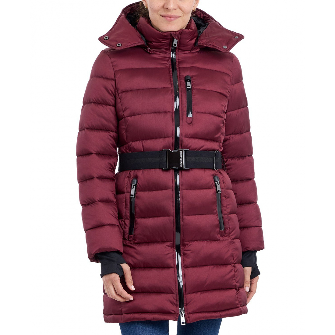 'Belted Hooded Puffer Coat' pour Femmes