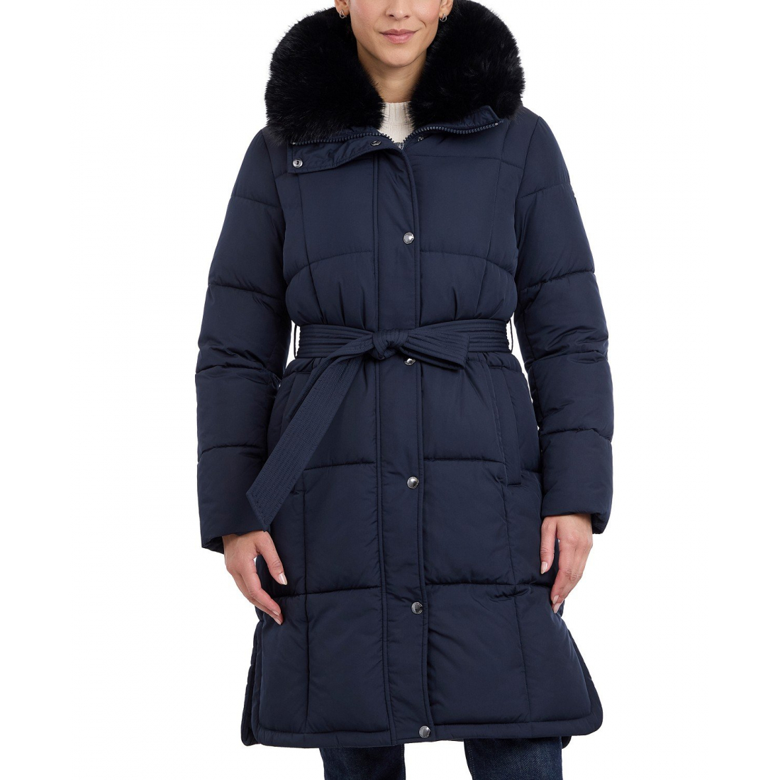 'Faux-Fur-Collar Belted Puffer Coat' pour Femmes