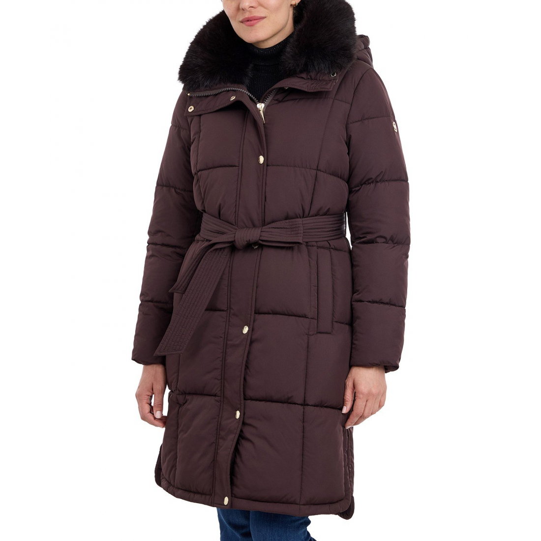 'Faux-Fur-Collar Belted Puffer Coat' pour Femmes