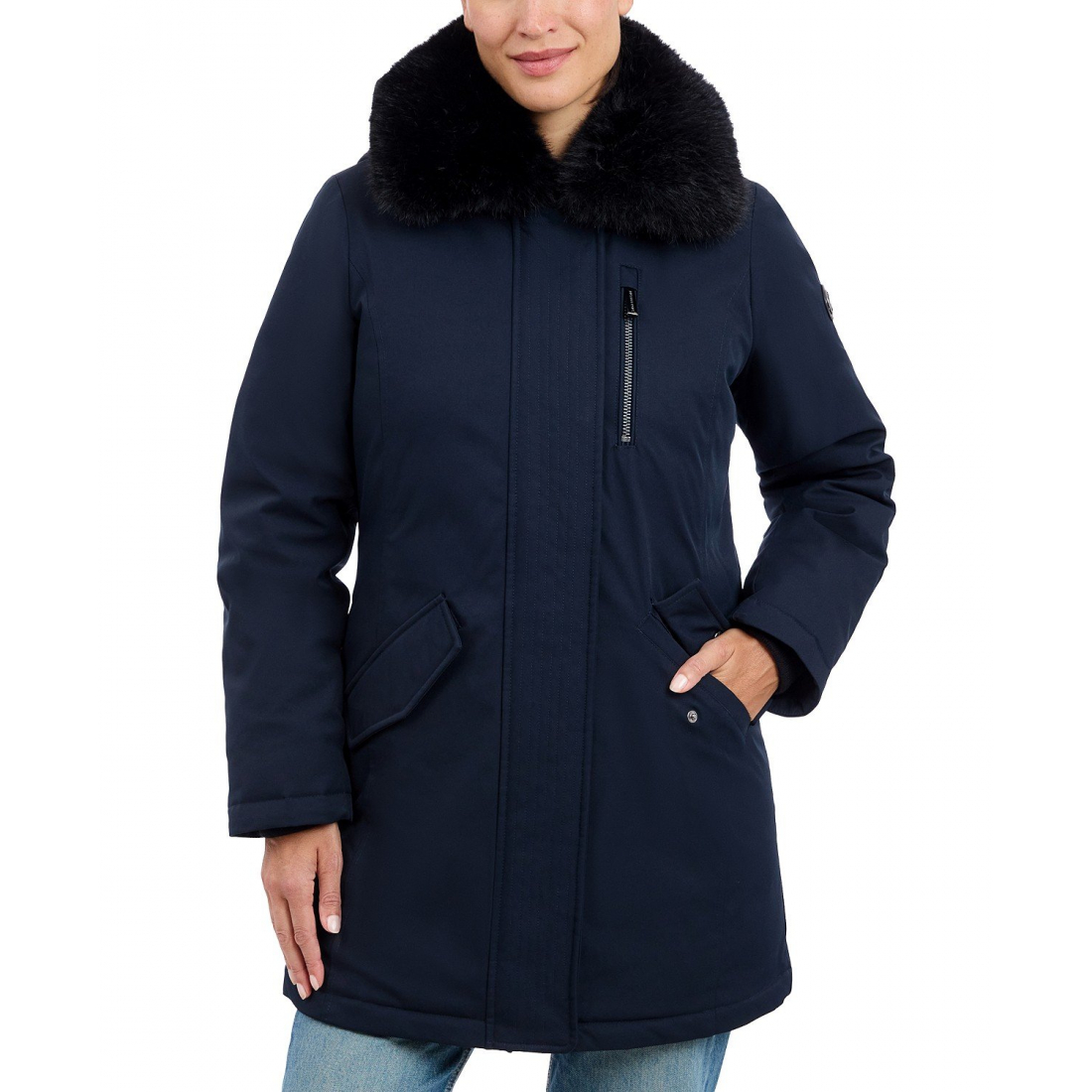 'Faux-Fur-Trim Hooded Puffer Coat' für Damen