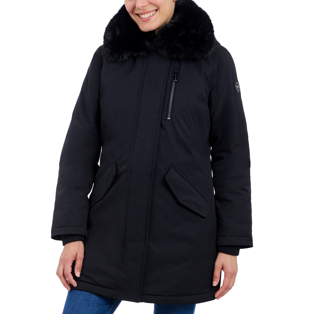 'Faux-Fur-Trim Hooded Puffer Coat' für Damen