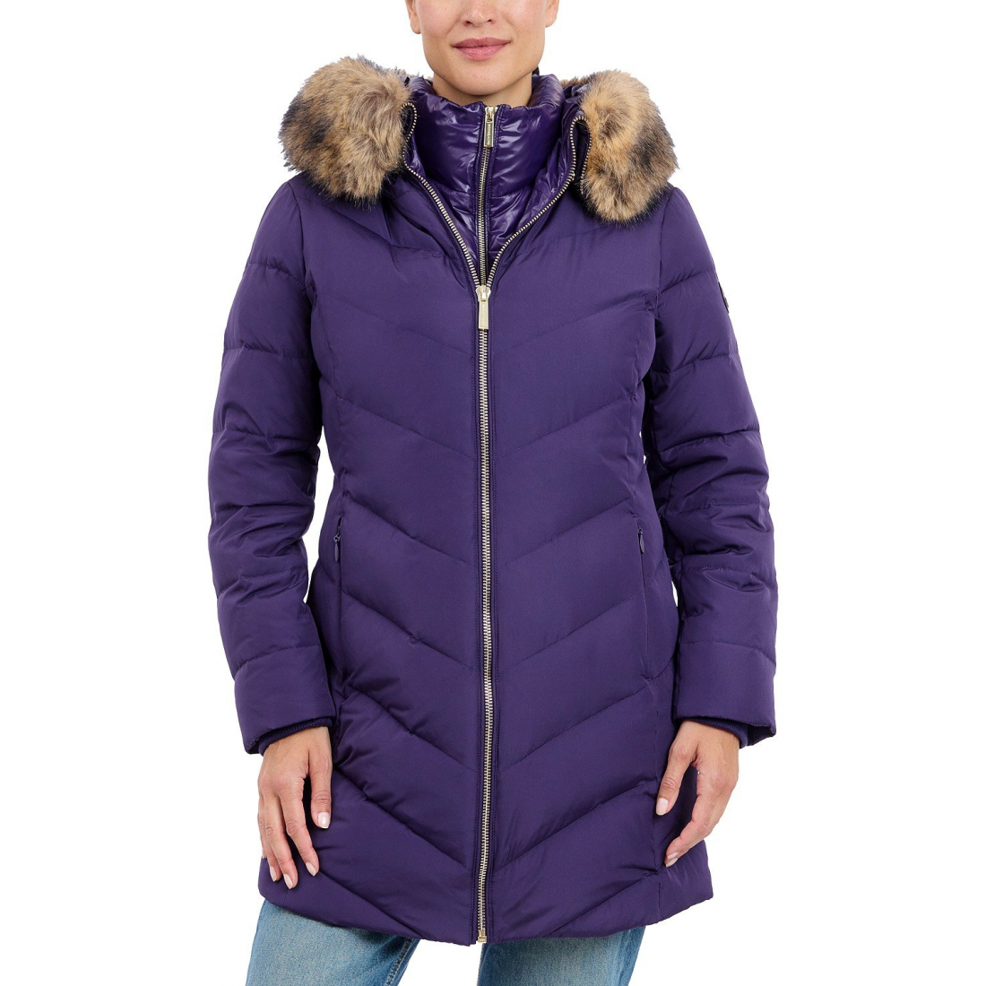 'Bibbed Faux-Fur-Trim Hooded Puffer Coat' für Damen