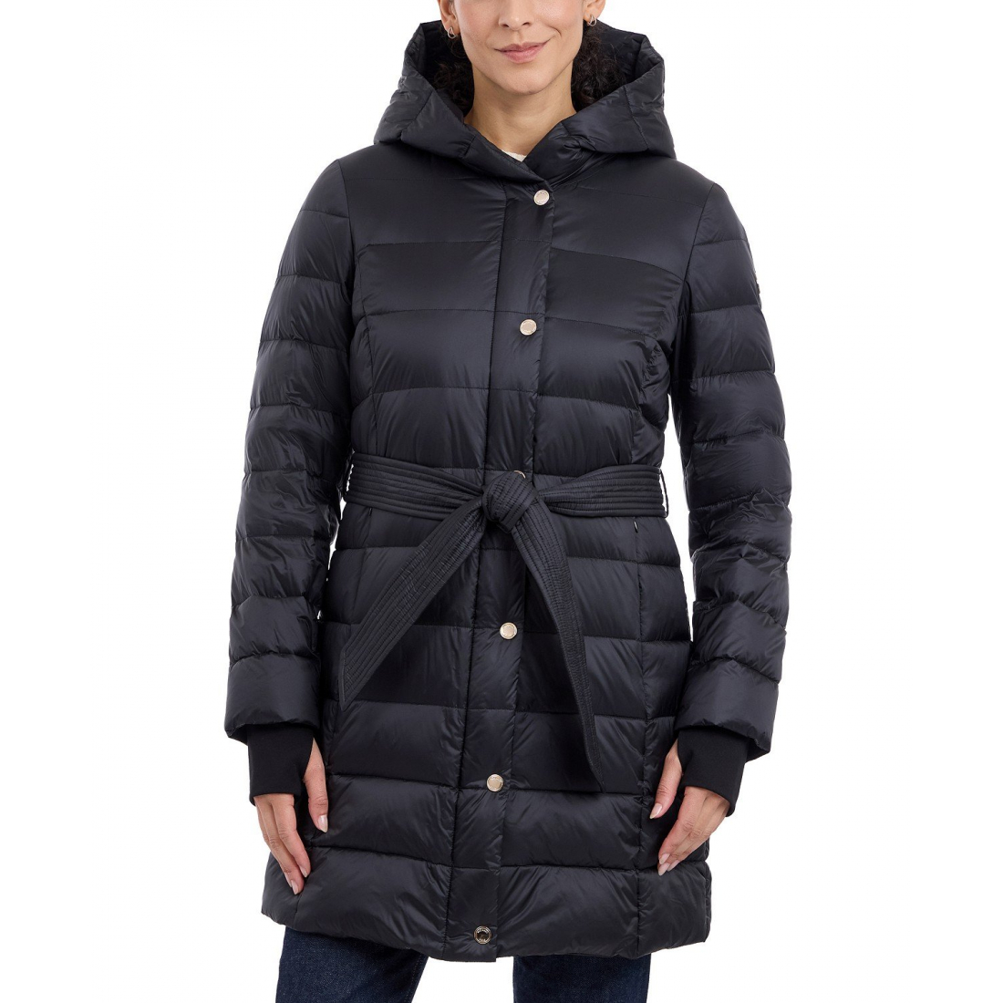 'Belted Hooded Puffer Coat' pour Femmes