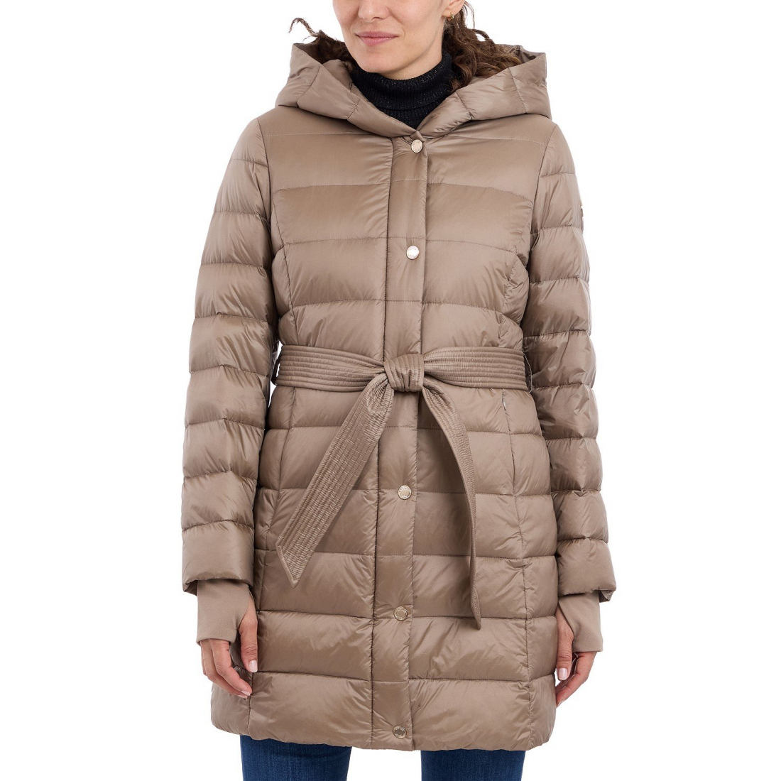 'Belted Hooded Puffer Coat' pour Femmes