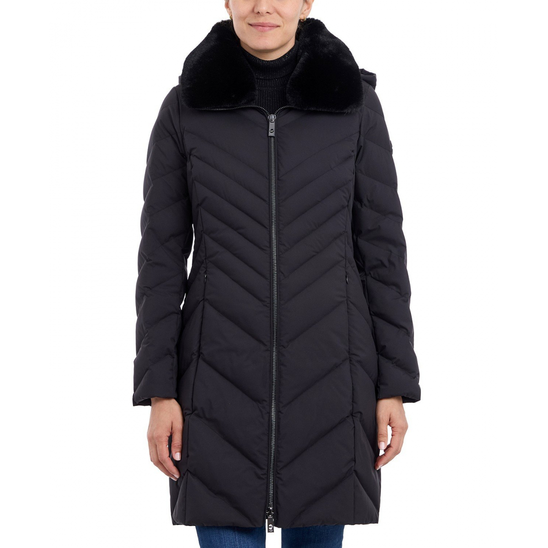 'Faux-Fur-Trim Hooded Puffer Coat' für Damen