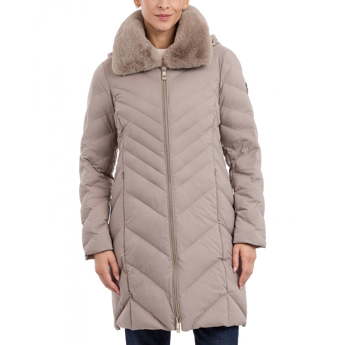 'Faux-Fur-Trim Hooded Puffer Coat' für Damen