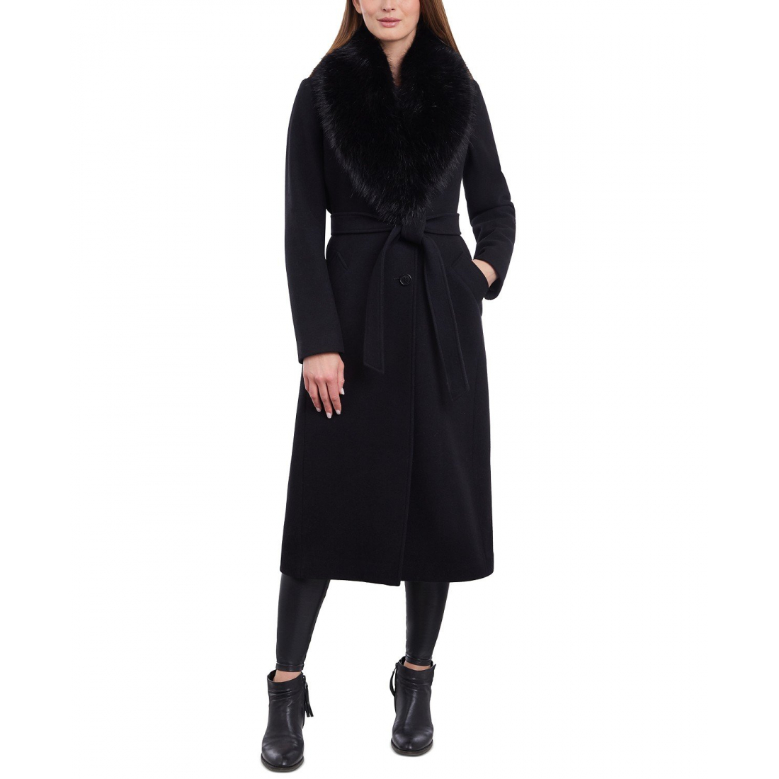 'Faux-Fur-Collar Belted Coat' pour Femmes