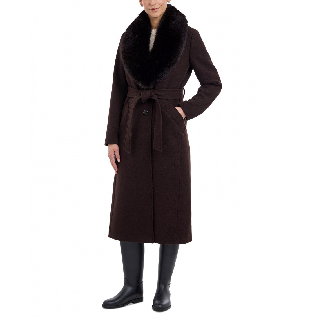 'Faux-Fur-Collar Belted Coat' pour Femmes