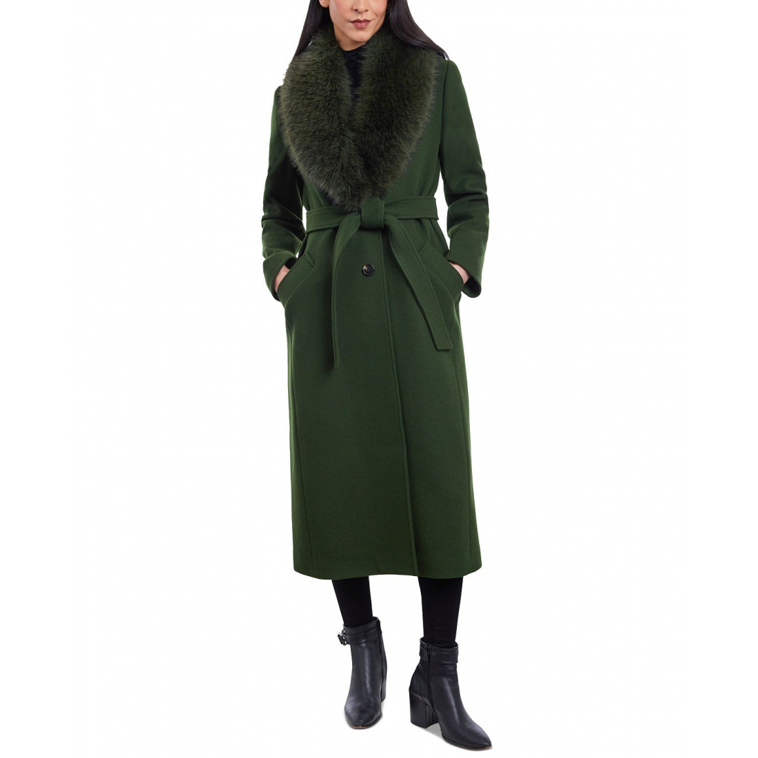 'Faux-Fur-Collar Belted Coat' pour Femmes