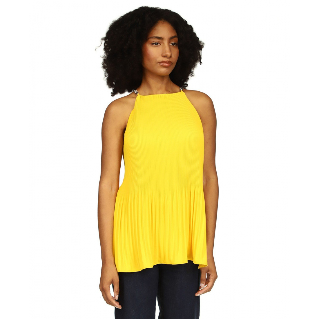 Women's 'Chain-Strap Halter-Neck Pleated' Sleeveless Top