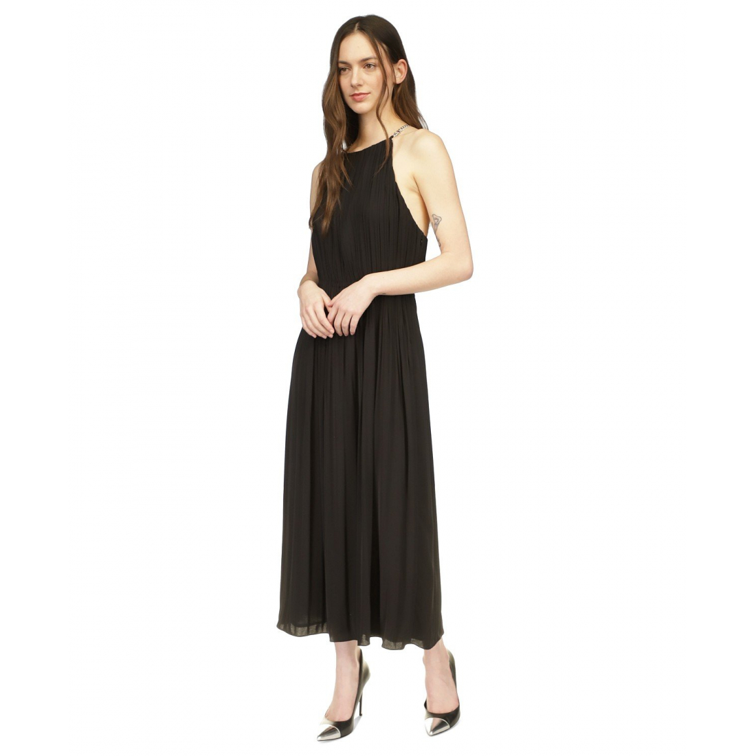 Women's 'Chain-Strap Satin Pleated' Maxi Dress