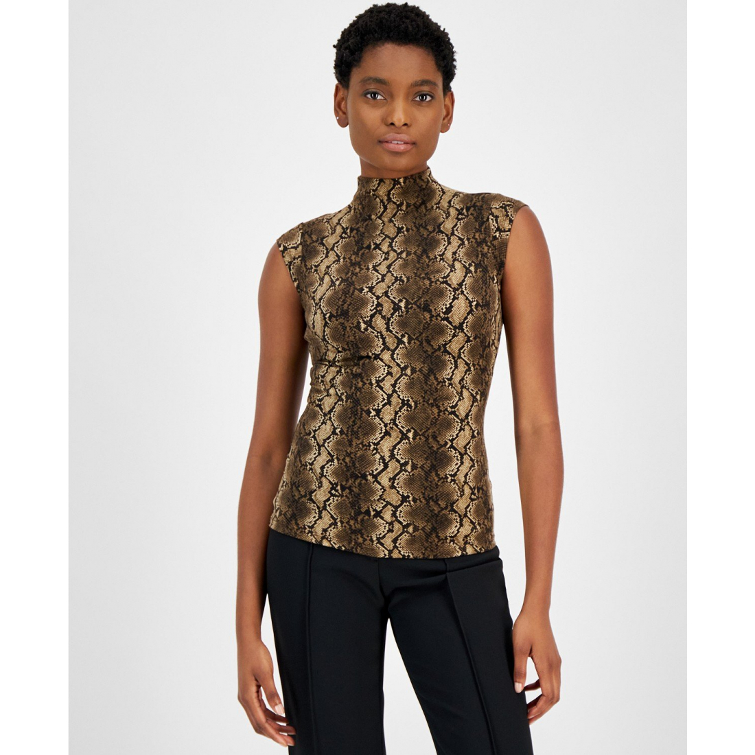 Women's 'Snake-Print Funnel-Neck' Sleeveless Top