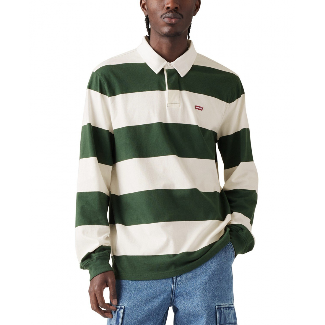 Polo manches longues 'Relaxed-Fit Striped' pour Hommes