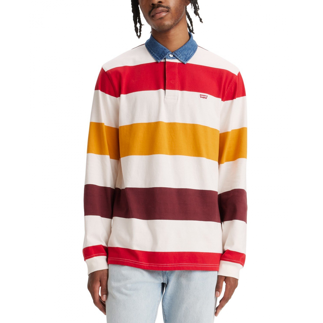 Polo manches longues 'Relaxed-Fit Striped' pour Hommes