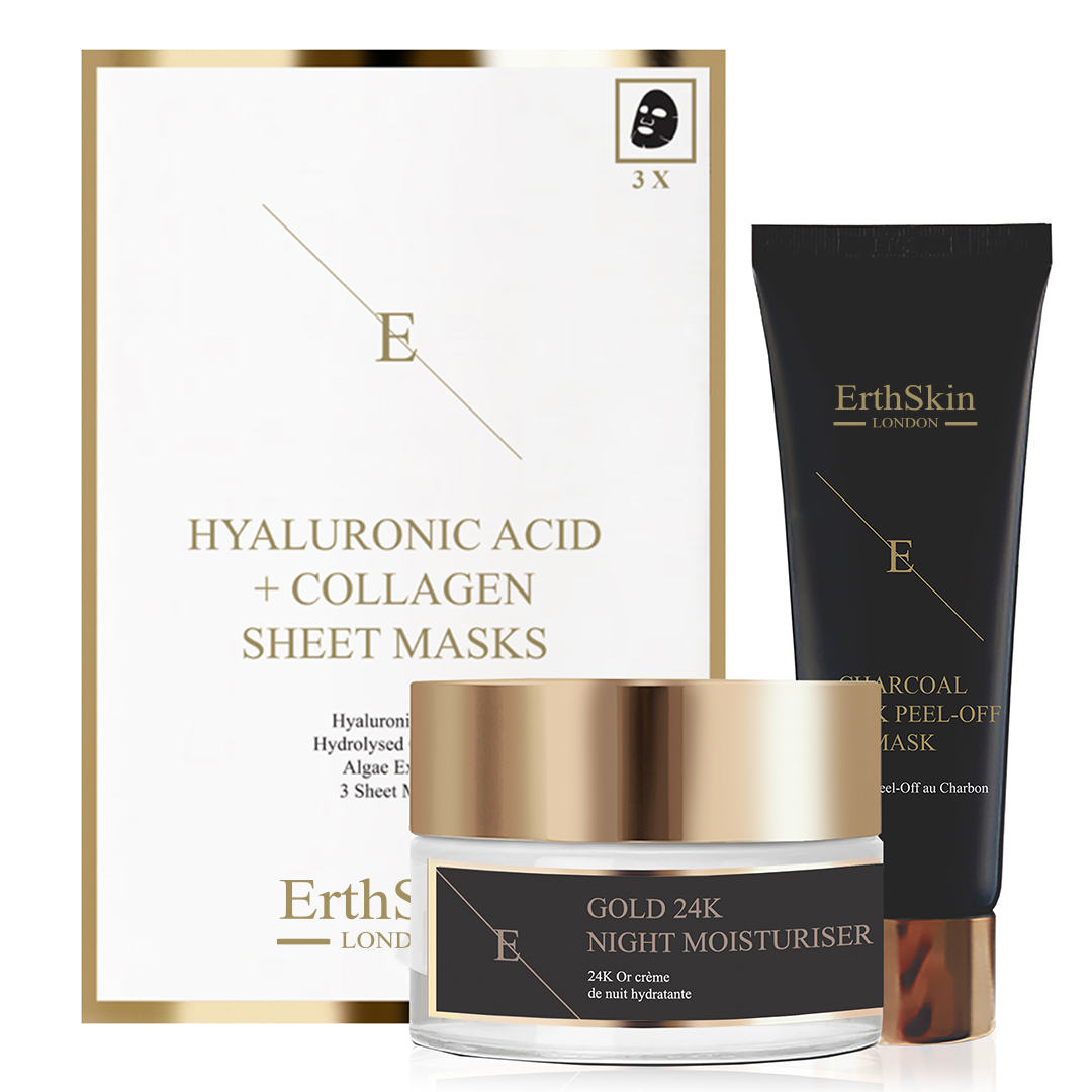 '24K Gold + Hyaluronic Acid & Collagen' Face Care Set - 3 Pieces